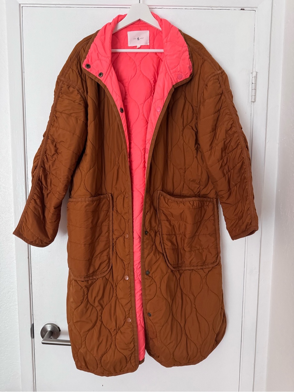 Lou & Grey Soft Quilted Brown Coat with Coral Lining